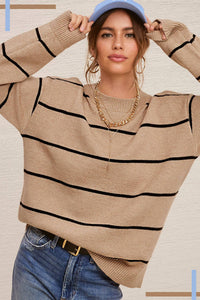 The Mabel Striped Sweater – Classic Neutral Crewneck Pullover