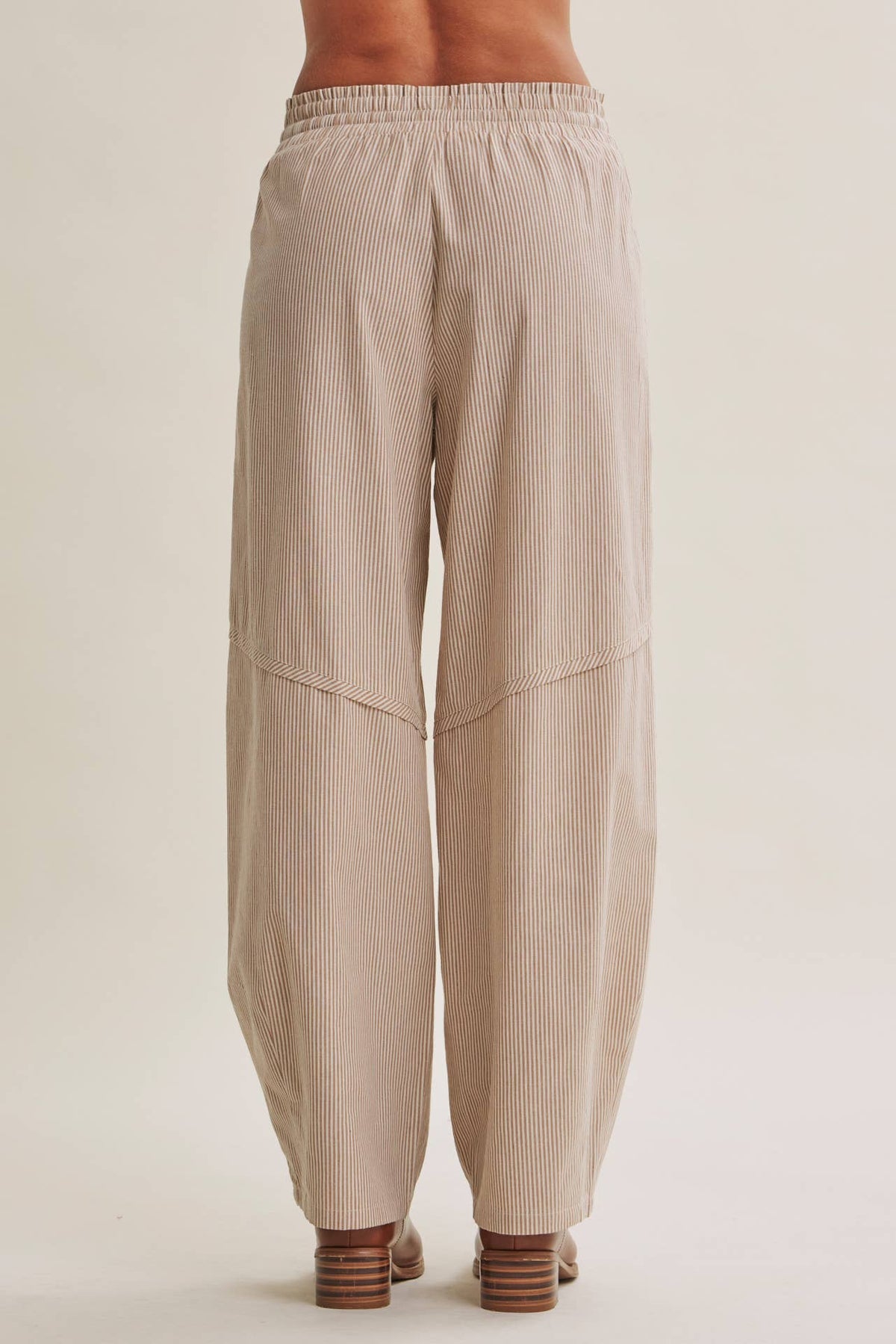 ALL ABOUT COMFORT ELASTIC STRIPE COTTON BARREL PANTS: DK. GREEN / L