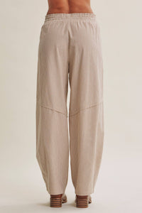 ALL ABOUT COMFORT ELASTIC STRIPE COTTON BARREL PANTS: DK. GREEN / L