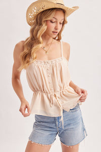 Champagne Lace Trim Peplum Cami: Ecru