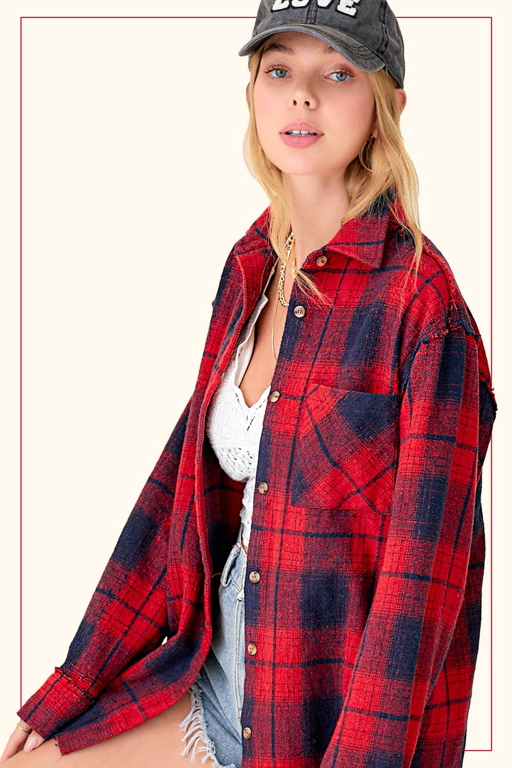 Rowan Mineral Wash Plaid Flannel Shacket with Raw Edge Details