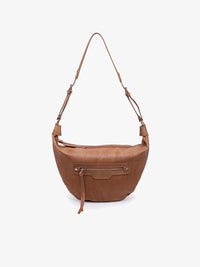 Jen & Co. Leigh Distressed Hobo Bag: Caramel– Vegan Leather Studded Crossbody Tote