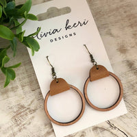 Cherry Wood & Leather Hoop Earrings – Lightweight Statement Earrings with Antique Bronze Hooks
