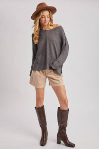 Charcoal Textured Relaxed Knit Sweater