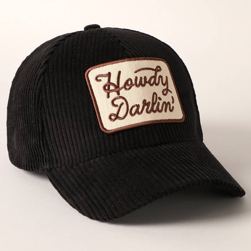 Howdy Darlin’ Corduroy Patch Baseball Cap – Vintage Western Adjustable Hat