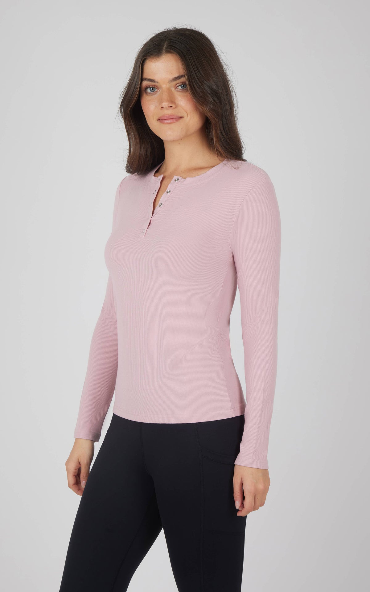 Brinley Rib Knit Henley Long Sleeve Top — Women’s Essential Layering Tee | Soft Stretch Rib