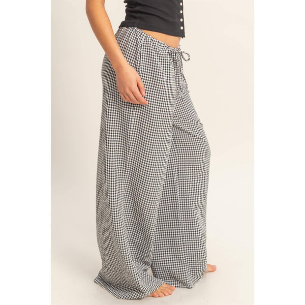 The Collins Gingham Wide-Leg Trousers:Black