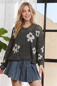 The Ember Floral Knit Hoodie – Charcoal Bloom