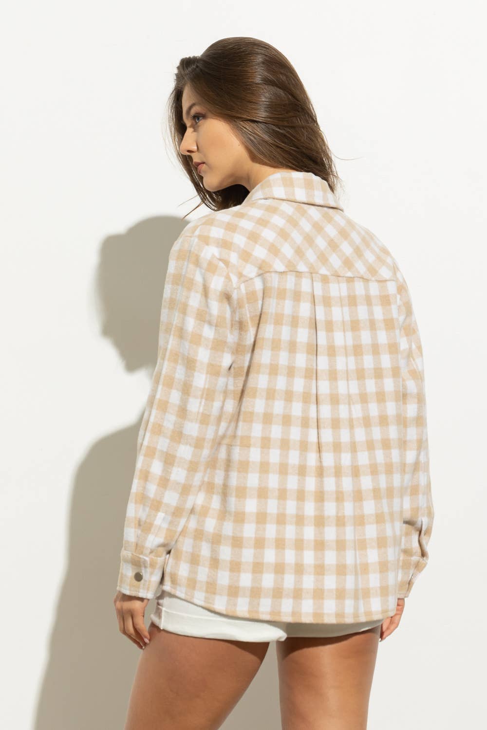 Hattie Spring Gingham Shacket: Beige