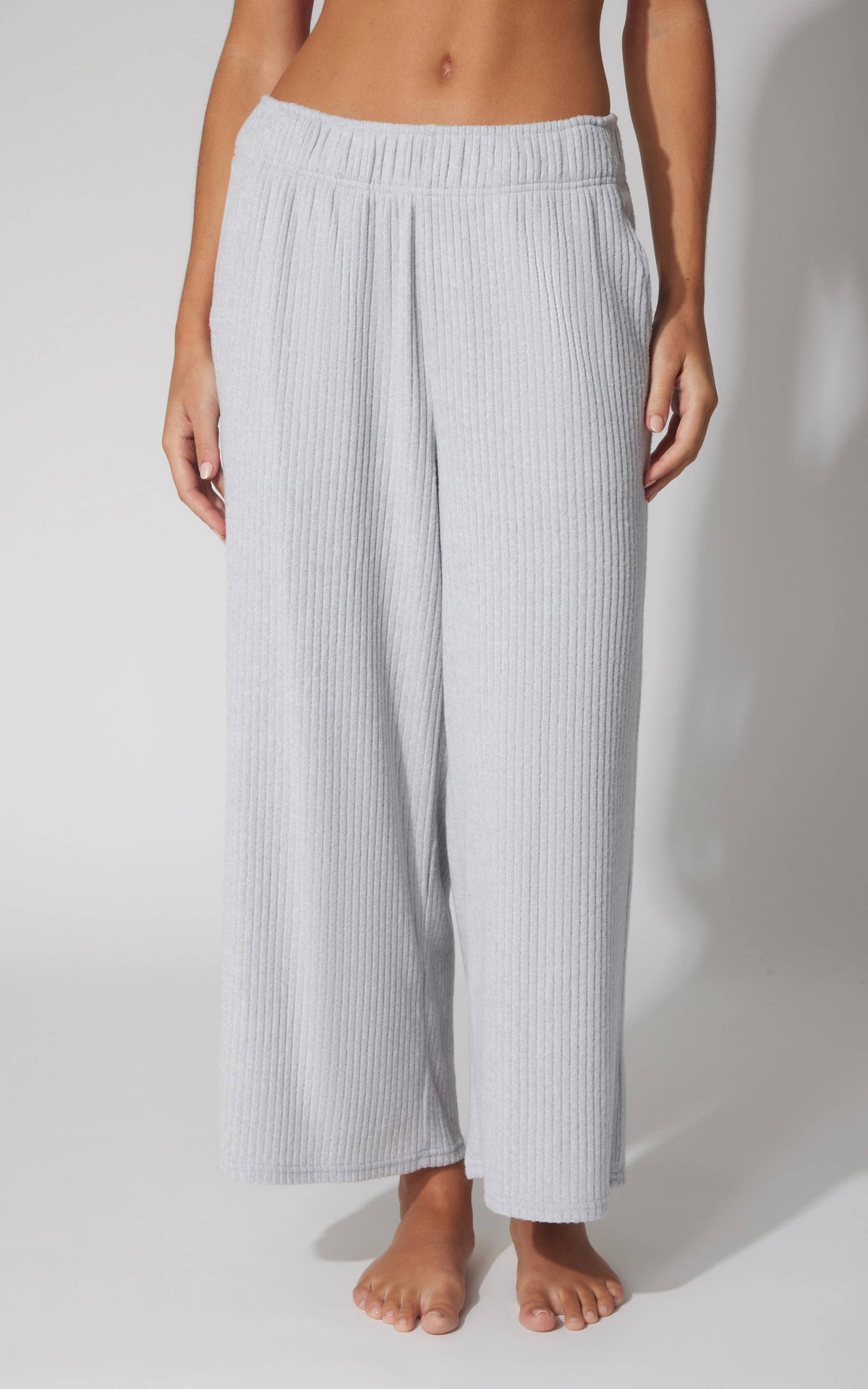 Lottie Rib Knit Wide Leg Pants – Soft Lounge Knit Bottoms (Bottom Only)