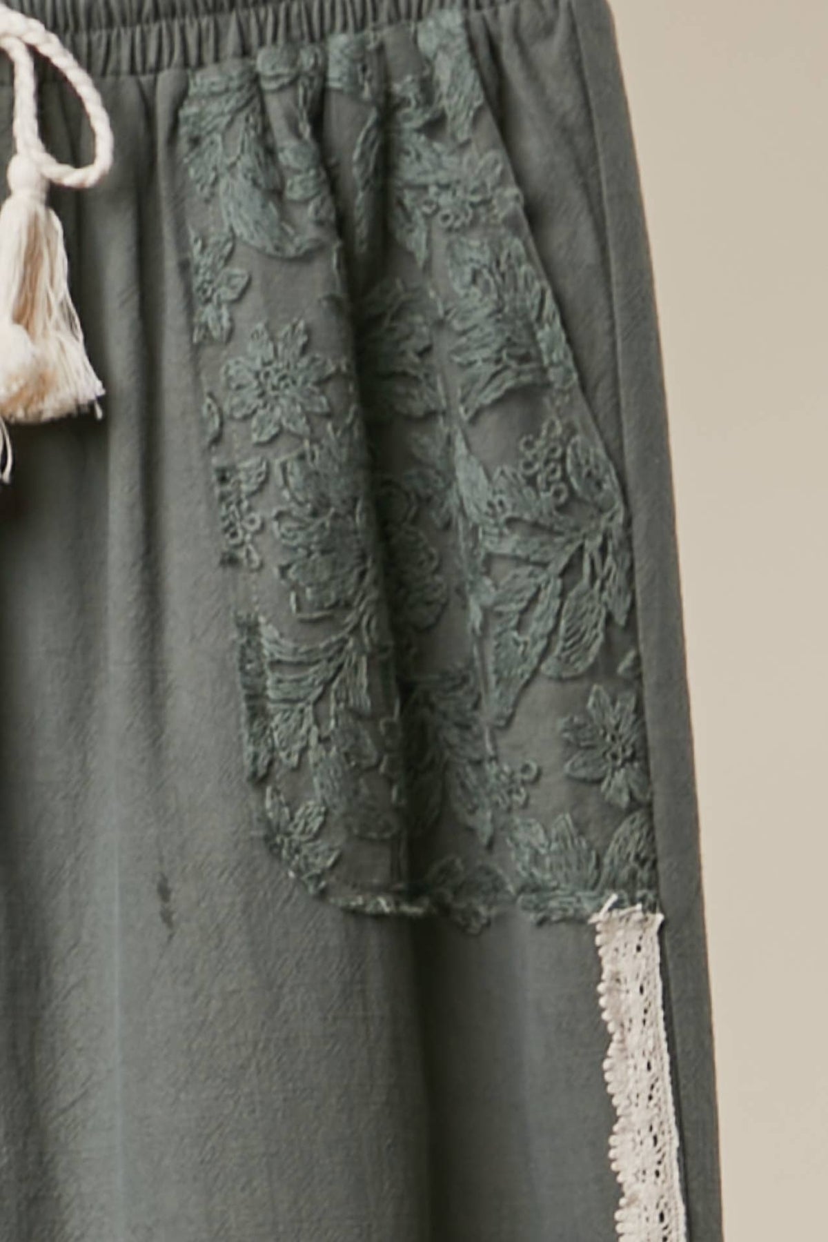 The Olive Grove Lace Jogger Pants: Olive