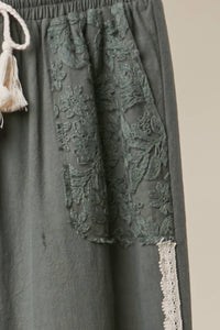The Olive Grove Lace Jogger Pants: Olive