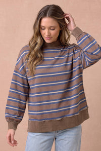 Between the Lines Stripe Pullover: Mocha