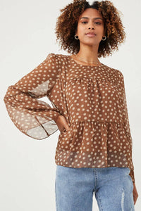 Autumn Daisy Chiffon Blouse Tiered Chiffon Top: Brown