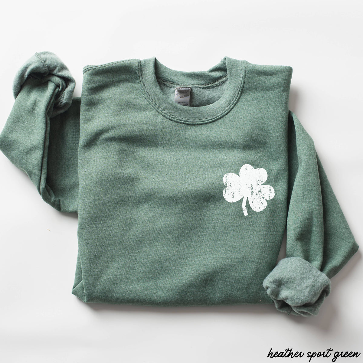 Lucky Shamrock Sweatshirt – Heather Sport Green Cozy Graphic Crewneck
