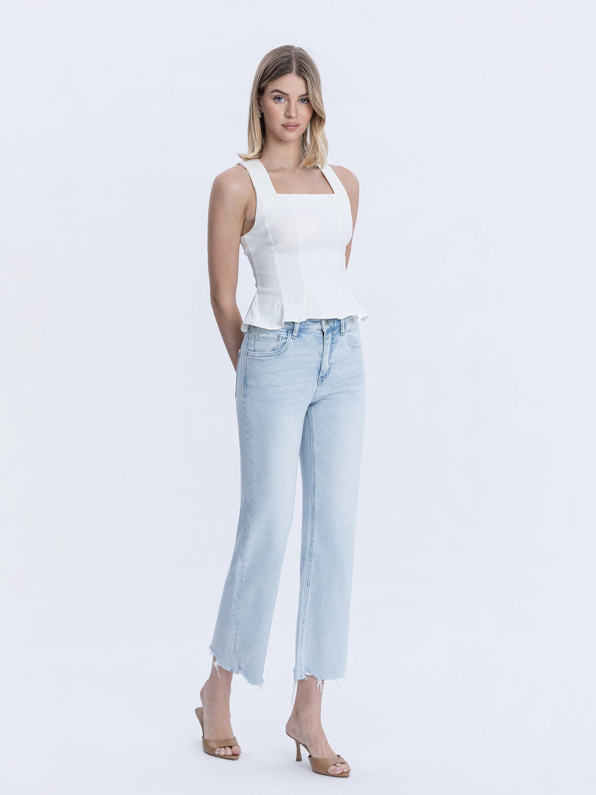 Vervet by Flying Monkey Aileeah High Rise Slim Wide Leg Jean: Light Wash