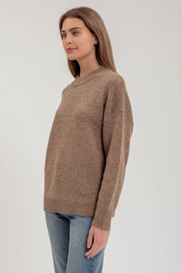 Rita Speckle Knit Mock Neck Sweater: Brown