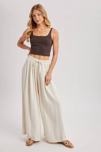 The Everly Flowing Wide Leg Pants: Lt Olive – High Waist Drawstring Palazzo