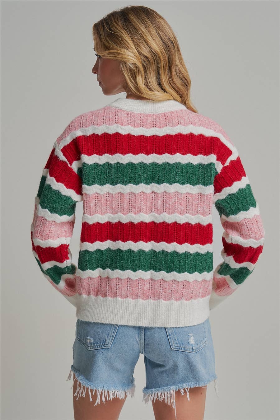 Merry & Bright Stripe Sweater: Ivory/ Multi