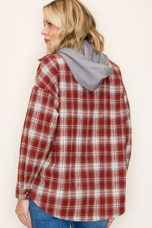 Briarwood Plaid Hoodie Shacket – Button Down Plaid Jacket with French Terry Hood
