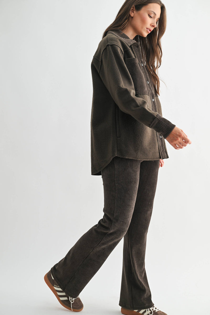 The Briar Corduroy & Fleece Shacket: Olive – Cozy Utility Button-Front Jacket