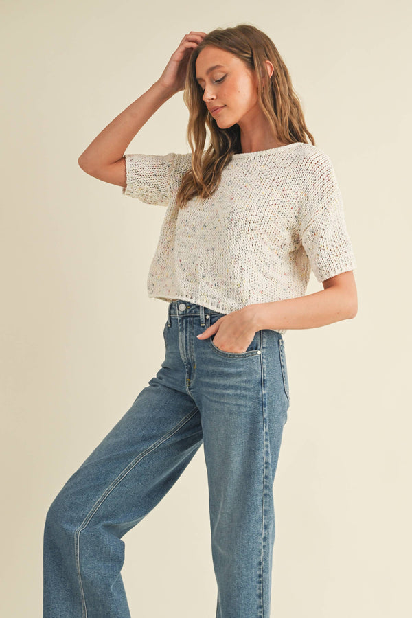 The Harper Confetti Sweater: Cream