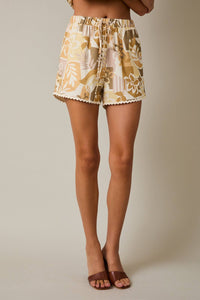 Tropical Drawstring Lace Trim Shorts – Women’s Lightweight Summer Bottoms