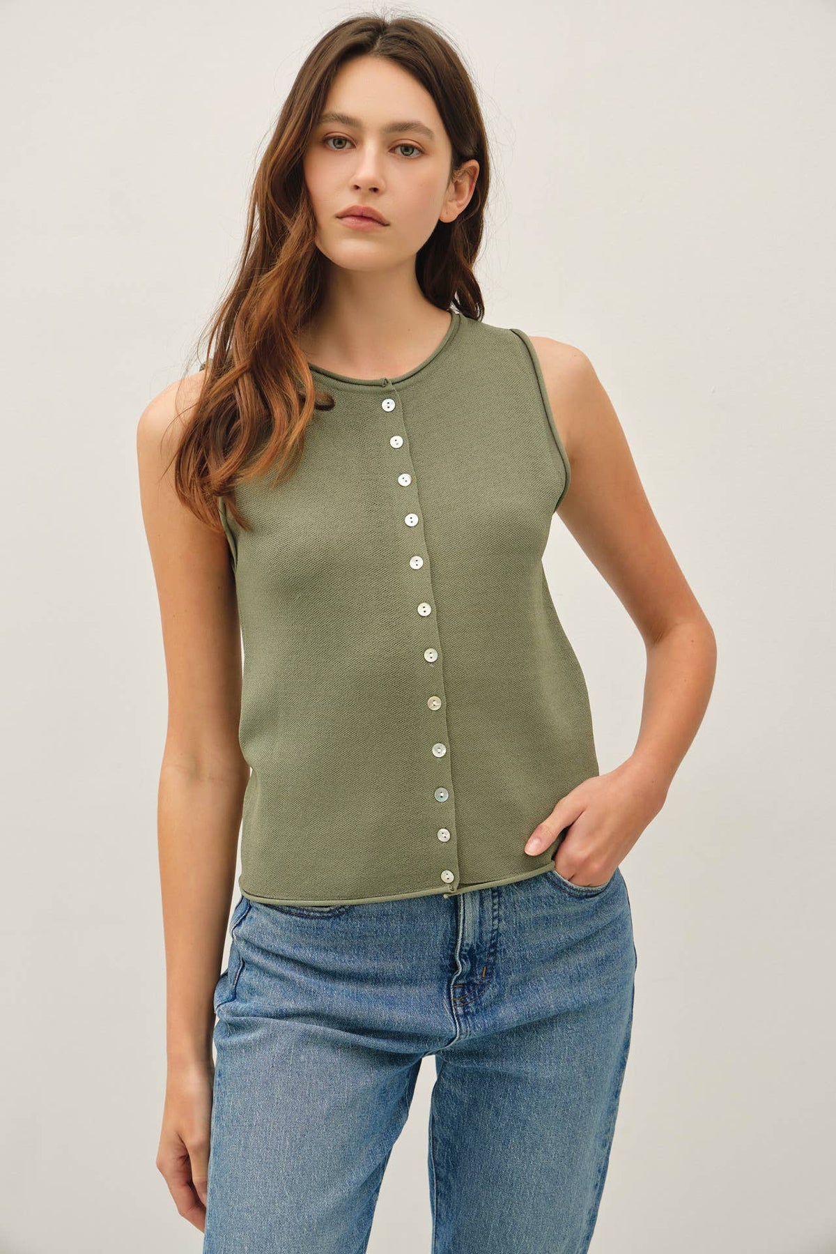 The Kaia Button Front Vest Top – Cropped Sleeveless Lightweight Viscose Blend