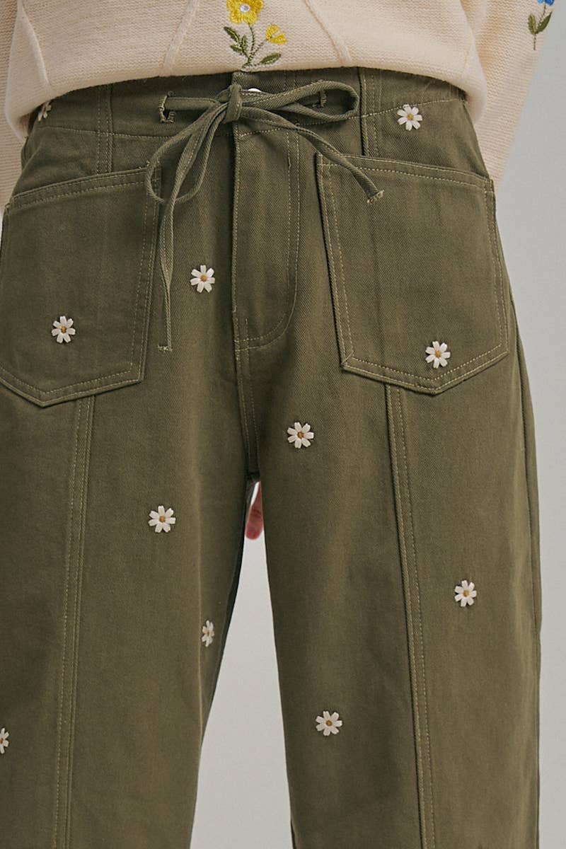 Picked for You Floral Barrel Pants: Olive