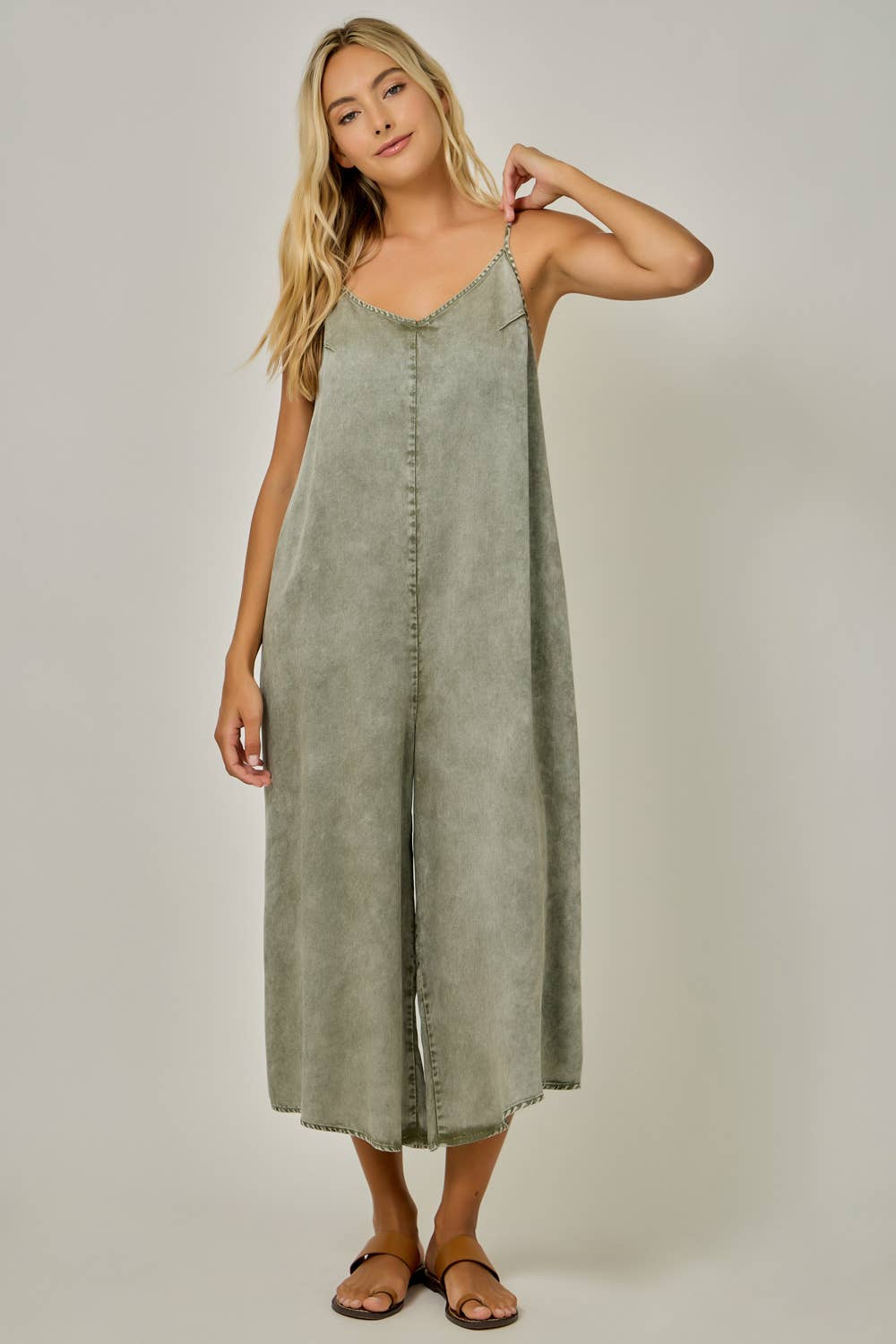 The Olive Grove Tencel Jumpsuit: Washed Olive