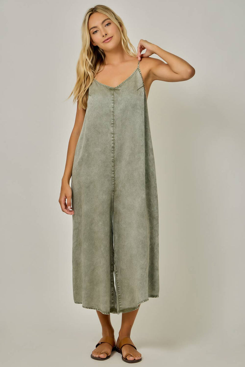 The Olive Grove Tencel Jumpsuit: Washed Olive