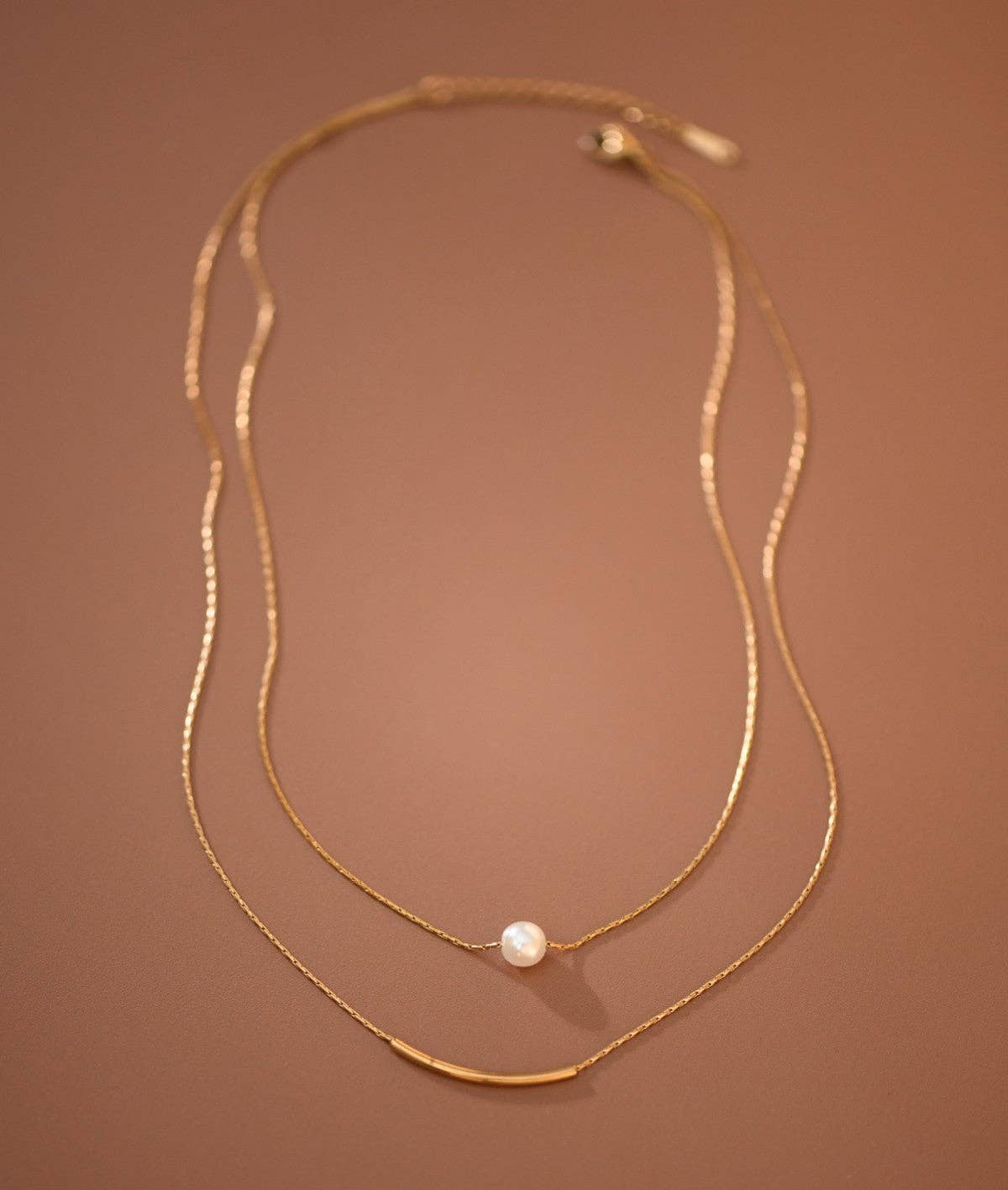 The Winslet Pearl Herringbone Necklace – 18K Gold Dipped Waterproof Stainless Steel Necklace
