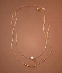 The Winslet Pearl Herringbone Necklace – 18K Gold Dipped Waterproof Stainless Steel Necklace