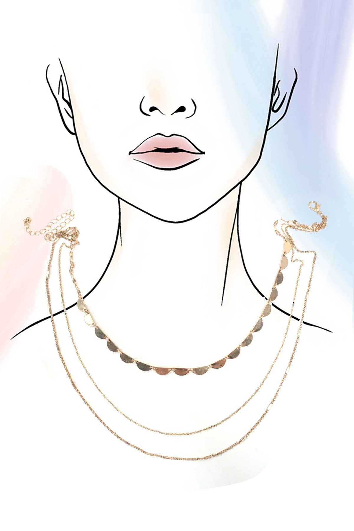 Celeste Triple Layer Gold Necklace – Multi-Strand Bib Chain Necklace