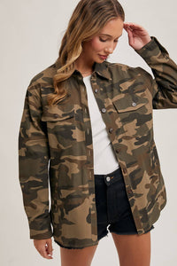 Andie Button Down Camo Shacket: Army