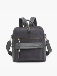 Jen & Co. Amelia Corduroy Convertible Backpack: Charcoal – Fall/ Winter Vegan Leather & Corduroy Crossbody Bag