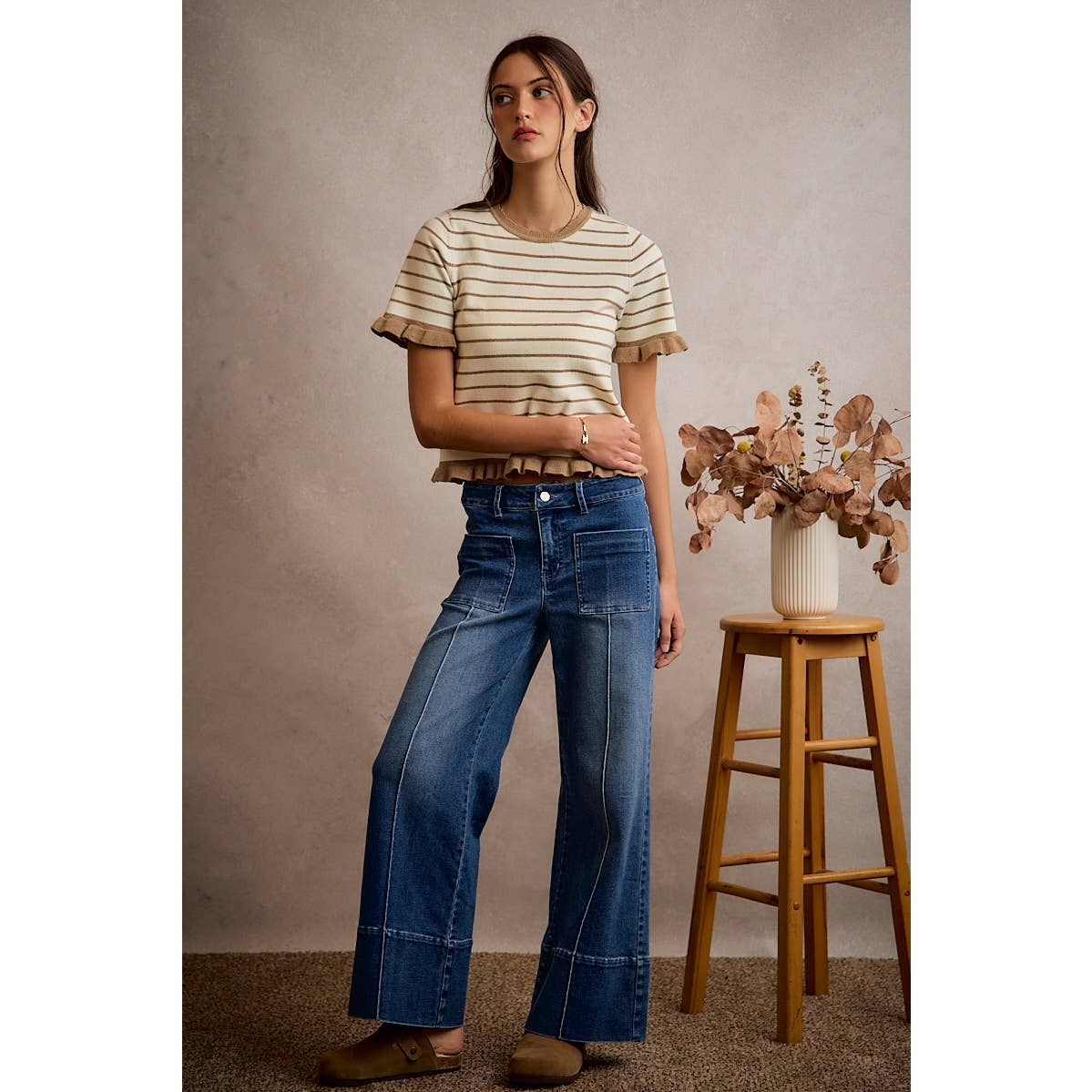 Blue Ridge Mid Rise  Pintuck Flare Jeans: Dark Wash