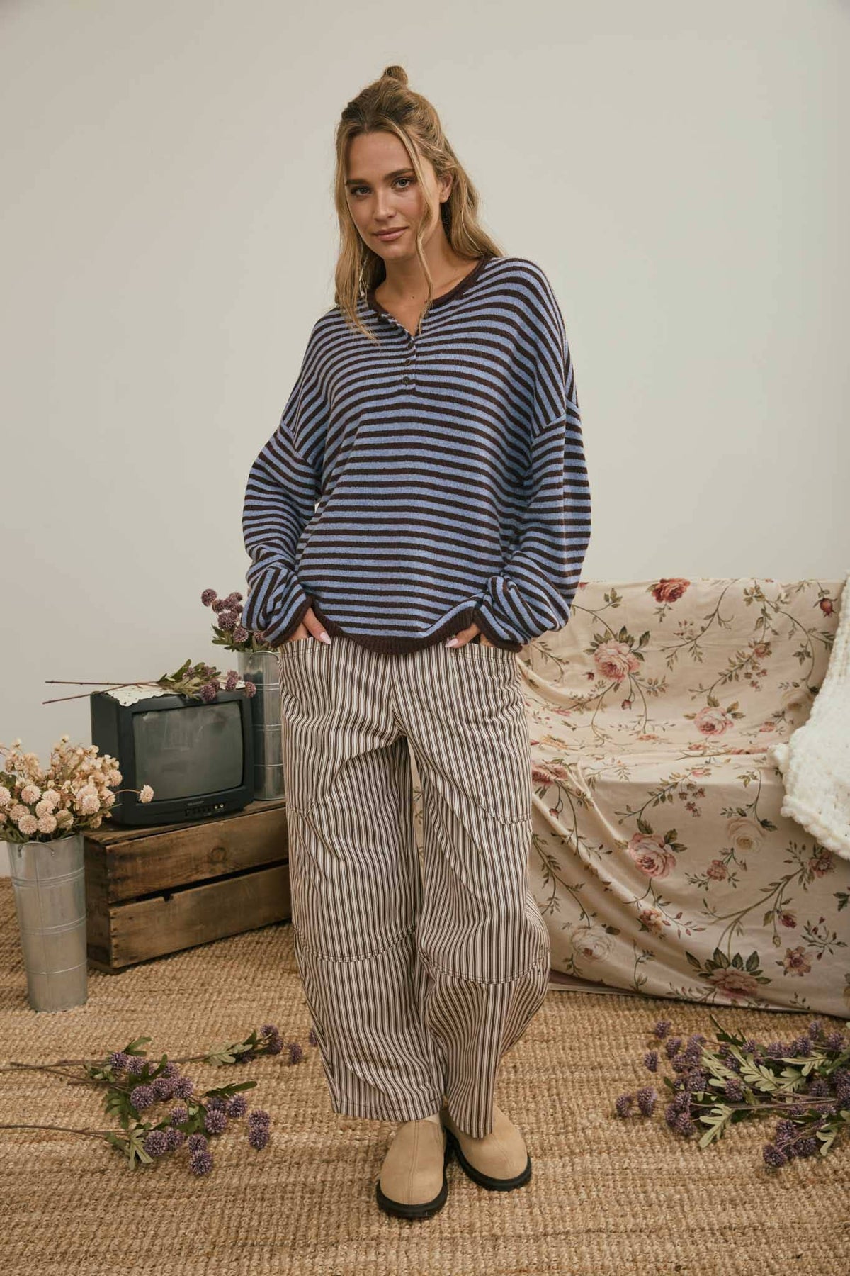 Harbor Stripe Utility Pants: Brown