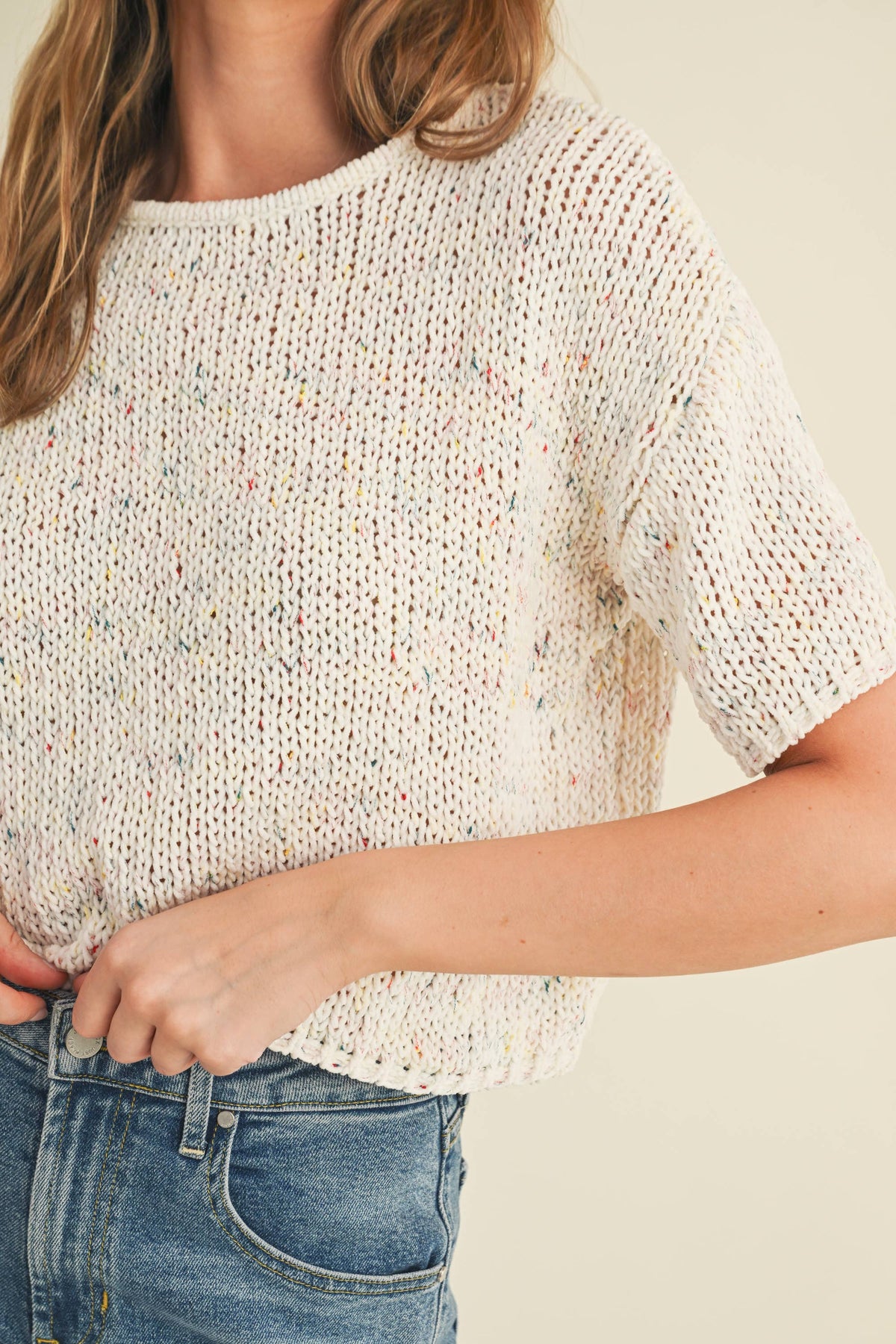 The Harper Confetti Sweater: Cream