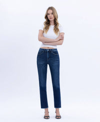 Vervet by Flying Monkey "Elara" Super High Rise Slim Straight Jeans – Raw Hem Cropped Denim