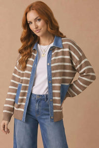 Better Together Denim Sweater Jacket: Taupe