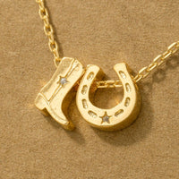 Lucky Cowgirl Charm Necklace – Western Boot & Horseshoe Pendant in Gold or Silver