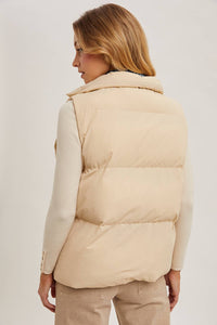 Riverton Layered Look Puffer Vest – Women’s Denim Trim Padded Vest, Fall Winter Zip-Up Outerwear