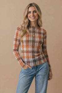 Autumn Theory Plaid Mesh Layering Top: Oatmeal/ Rust