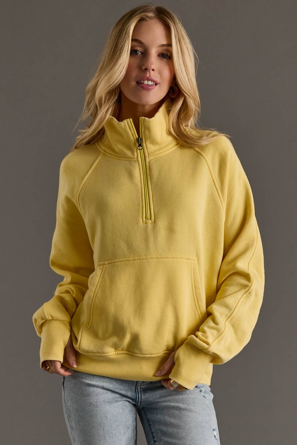 Sunni Cropped Funnel Neck Quarter-Zip Sweatshirt – Women’s Casual Pullover