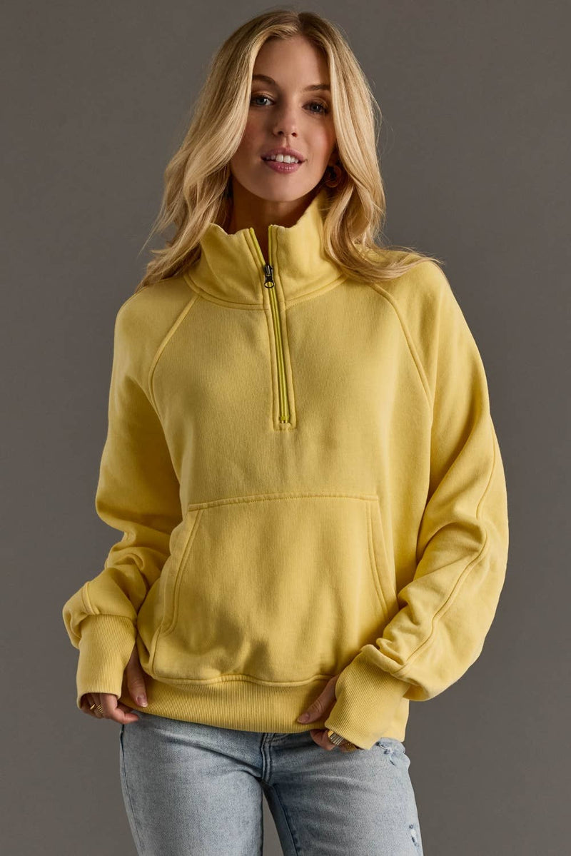 Sunni Cropped Funnel Neck Quarter-Zip Sweatshirt – Women’s Casual Pullover