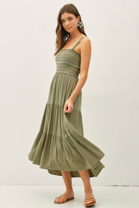 The Savannah Embroidered Midi Dress: Olive