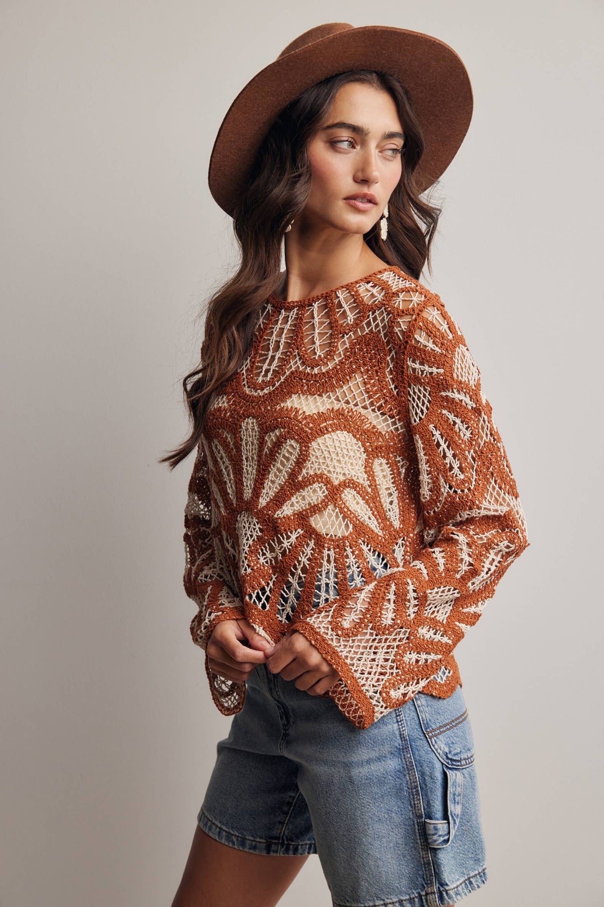 Camille Floral Crochet Knit Sweater