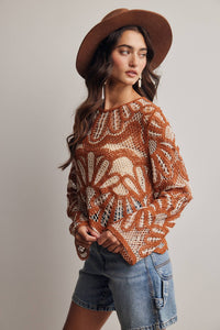 Camille Floral Crochet Knit Sweater