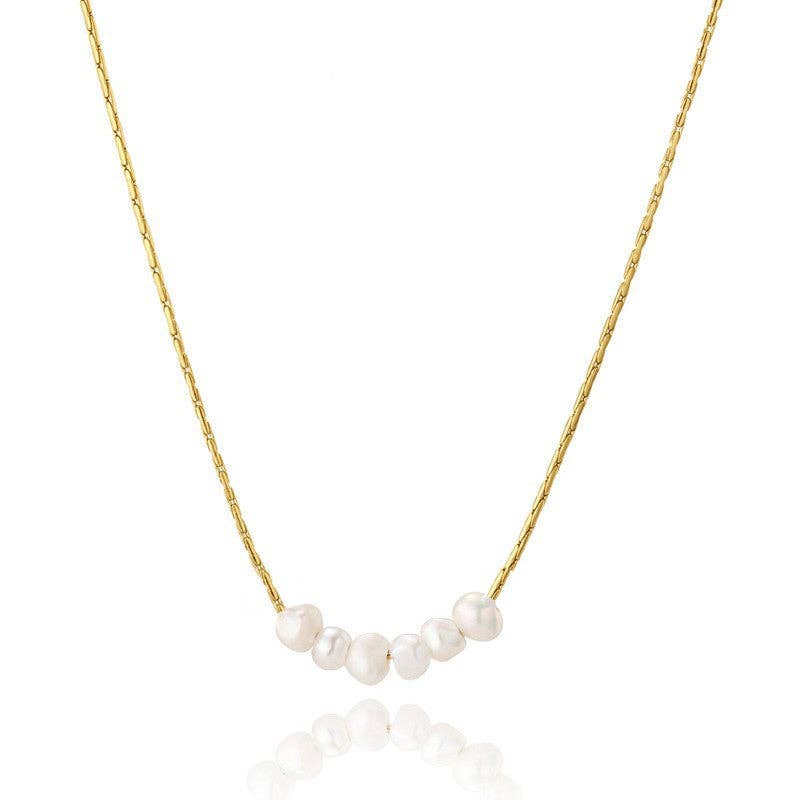 The Ellington Pearl Chain Necklace – 14K Gold Plated Waterproof Freshwater Pearl Necklace